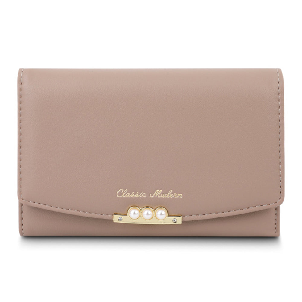 TAILIAN T6223-013 Faux Pearl Decor Women PU Leather Tri-fold Wallet Zipper Coin Purse TAILIAN T6223-013 Faux Pearl Decor Women PU Leather Tri-fold Wallet Zipper Coin Purse